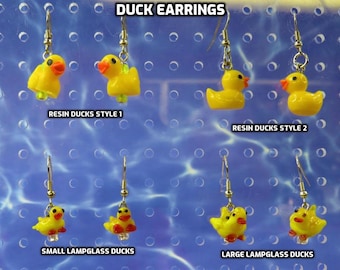 Duck Earrings - Resin Duck Earrings (Style 1) - Resin Duck Earrings (Style 2) - LampGlass Duck Earrings (2 Sizes)