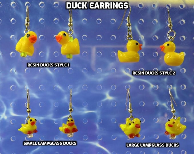 Duck Earrings - Resin Duck Earrings (Style 1) - Resin Duck Earrings (Style 2) - LampGlass Duck Earrings (2 Sizes)