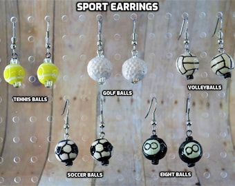 Sports Earrings - Tennis Balls - Golf Balls - Volleyballs - Soccer Balls - Eight Balls - 5 Different Styles to Choose From