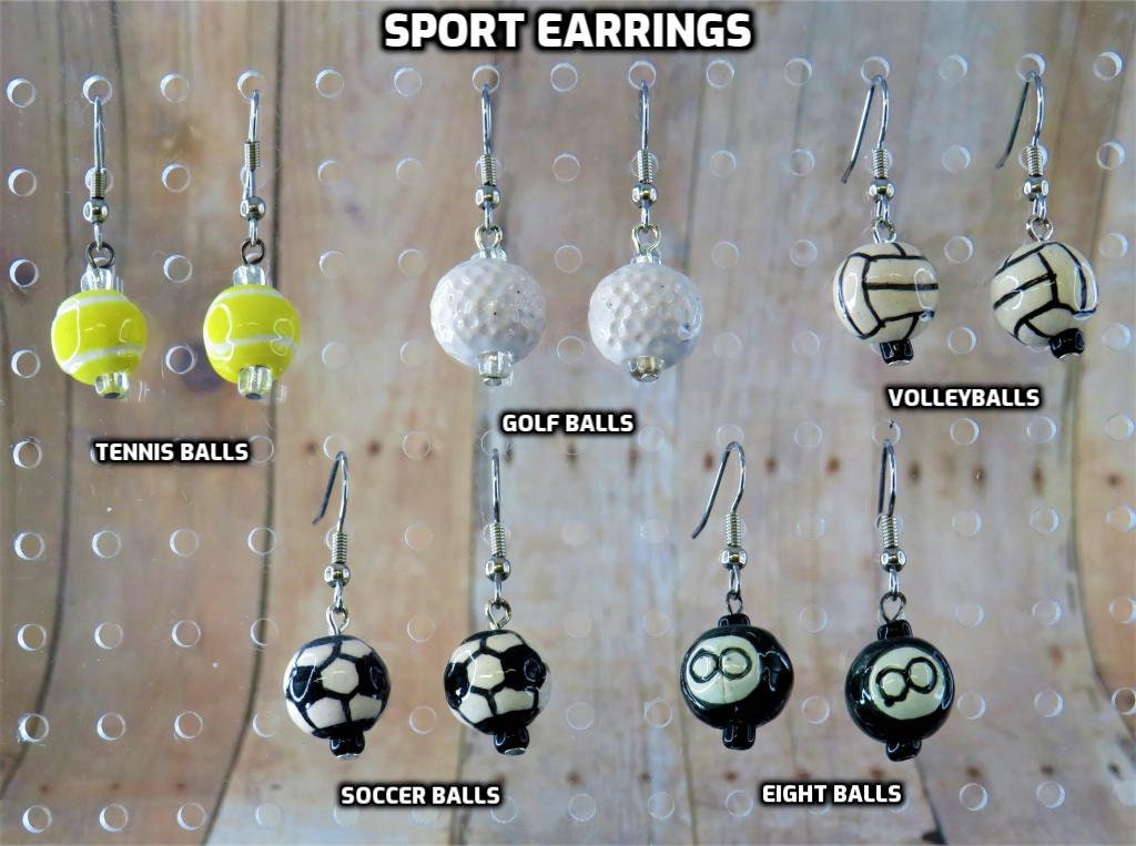 Sports Earrings - Tennis Balls - Golf Balls - Volleyballs - Soccer Balls -  Eight Balls - 5 Different Styles to Choose From