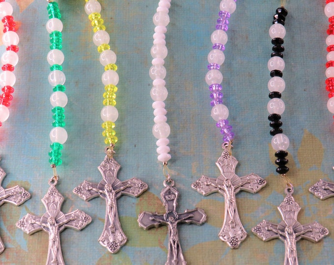 Glow in the Dark Acrylic Bead Rosaries - Glow in the Dark Beads - Clear - Red - Green - Yellow - White - Purple - Black & Gold Accent Beads