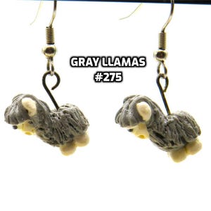 Fun Animal Earrings - Cattle - Cows - Horses - Wolves - Koala Bears - Kangaroos - Llamas - Camels -Hypo Allergenic Surgical Steel Ear Wires Gray Llama