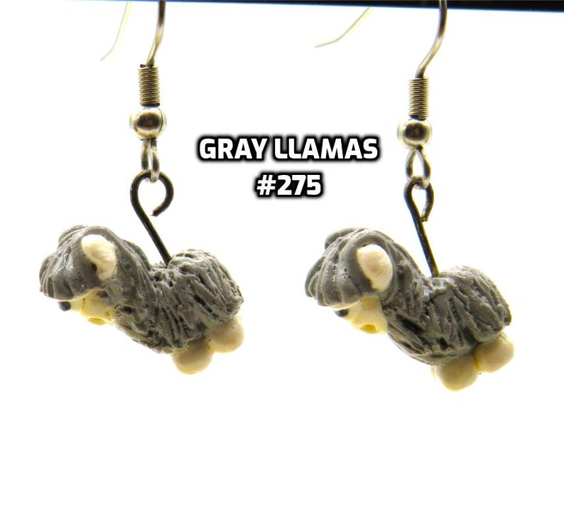 Fun Animal Earrings - Cattle - Cows - Horses - Wolves - Koala Bears - Kangaroos - Llamas - Camels -Hypo Allergenic Surgical Steel Ear Wires Gray Llama