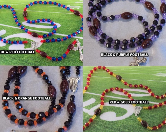 Football Sports Rosaries - Black and Purple - Black and Orange - Blue and Red - Red and Gold - Football Team Colors