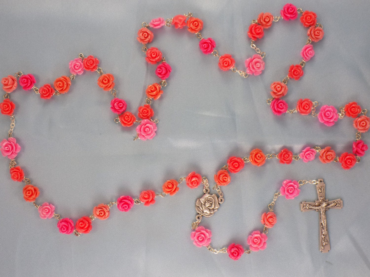 Rose Flower Rosary Pink Rose Flower Stone 1012mm Beads Italian
