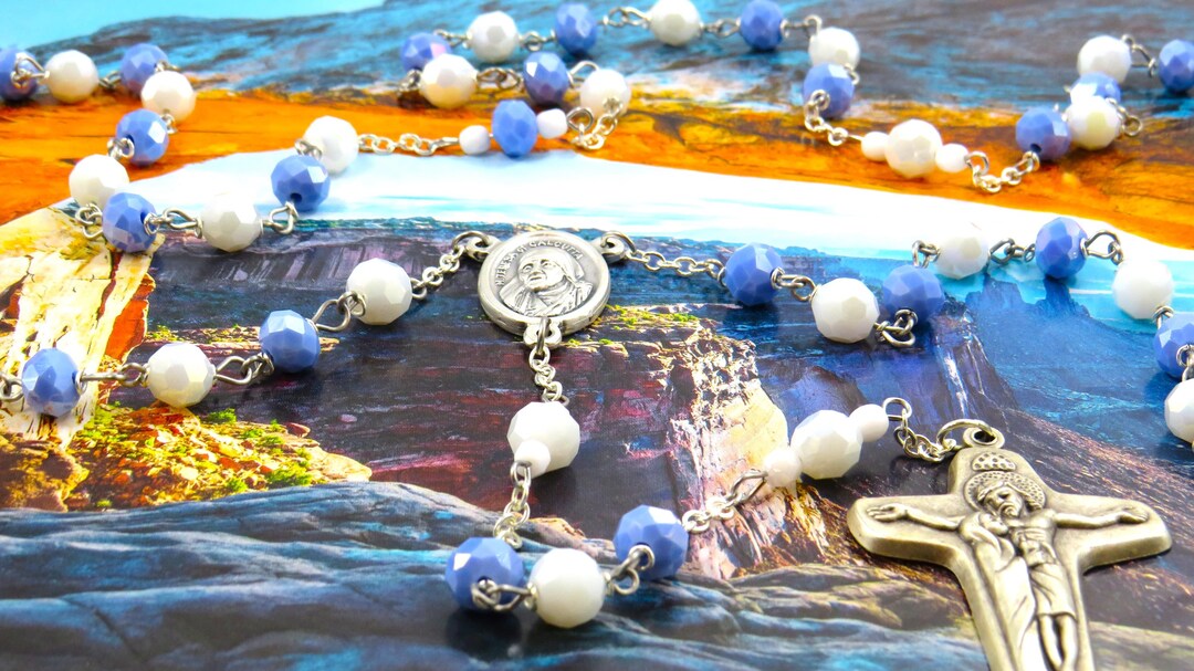 St. Mother Teresa of Calcutta Rosary - Czech Blue and White Beads - St ...