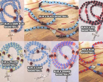 Basketball Sports Rosaries - Blue & Clear - Lt and Dk Blue - Black and Red - Blue and Org - Blue and Yellow - Blue and Black - Red and Blue