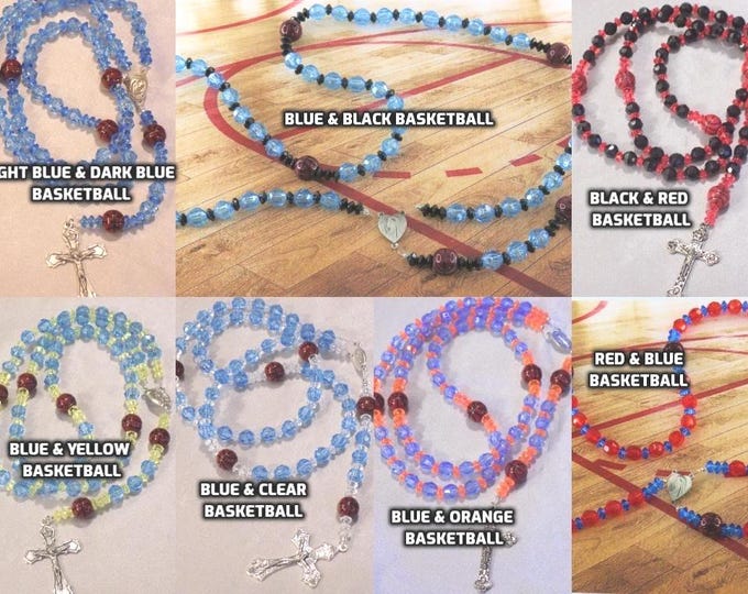 Basketball Sports Rosaries - Blue & Clear - Lt and Dk Blue - Black and Red - Blue and Org - Blue and Yellow - Blue and Black - Red and Blue