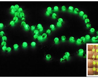 Yellow Glass Glow In The Dark Rosary - "Glow in the Dark" Yellow Glass Beads - Czech Accent Beads - Italian Mary Center - Luminous Crucifix