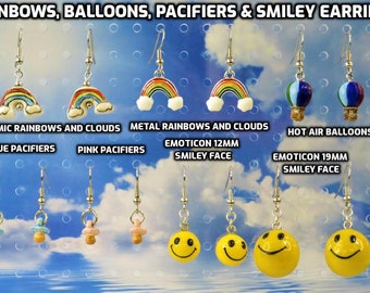 Rainbow & Clouds (2 Types) - Hot Air Balloons - Blue and Pink Pacifiers - Emoticon Smiley Face (2 Sizes) - 6 Styles to Choose From