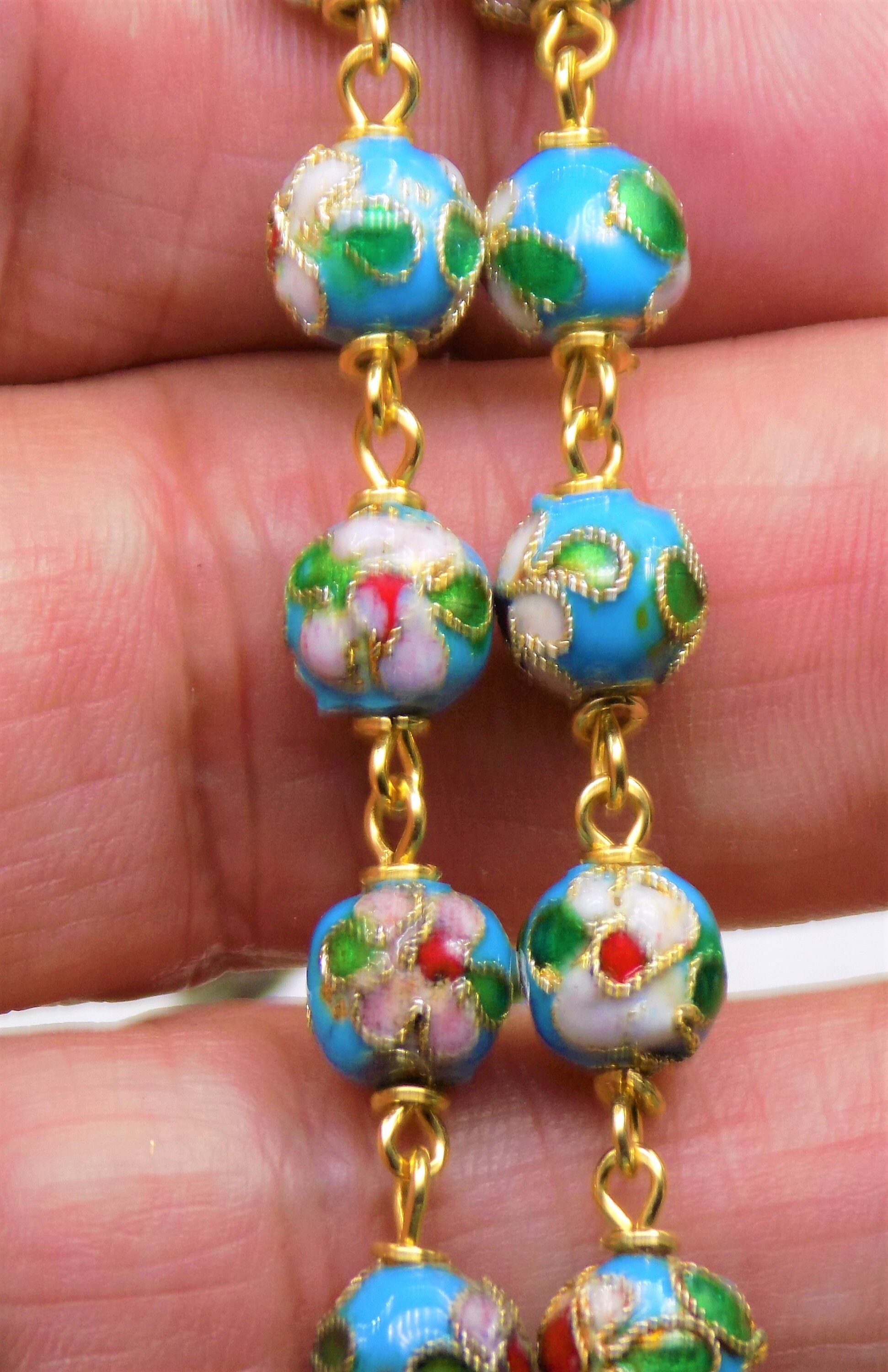 Turquoise Cloisonné Rosary Turquoise 8mm Cloisonné Metal Beads