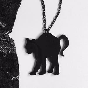 Black Cat Necklace Scared Spooked Witch Gothic Emo Grunge Creepy Jewelry Laser cut Halloween image 1