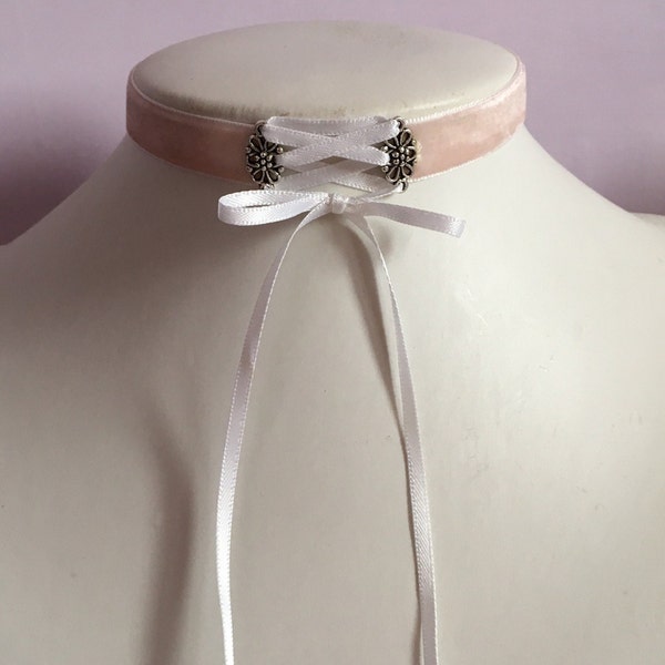 Corset Choker lolita baby pink cosplay necklace velvet ribbon cute bow collar fairy