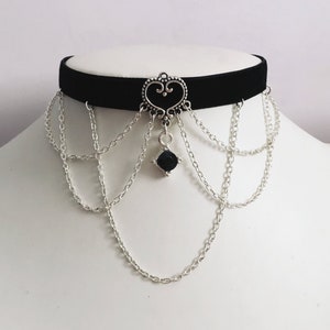 Gothic Choker Black Gem Chains Velvet Necklace Halloween Collar