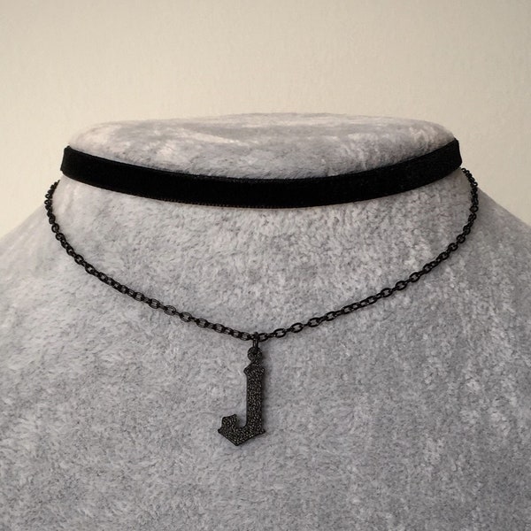 Black J Letter Choker Necklace Initial Necklace Gothic Necklace Velvet Collar Jewelry