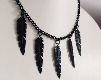 Black feathers necklace grunge gothic emo scene