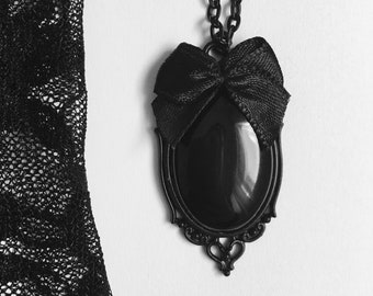 Gothic Necklace Cameo Necklace Black stone Necklace Creepy Jewelry