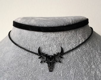 Black Grunge Choker Black Grunge Necklace Witchy Necklace Bull Horn