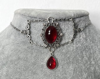 Red Gem Medieval necklace Victorian choker gothic wiccan necklace