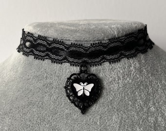 Black Gothic Choker Butterfly Grunge Black Lace Emo Necklace Collar Jewelry