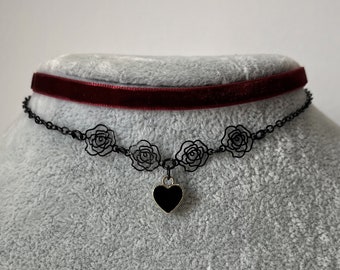 Black rose Choker Black Rose Grunge Necklace Velvet Emo Collar Jewelry