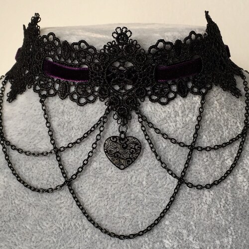 Red Gothic Choker Heart Choker Lace Necklace Collar Etsy