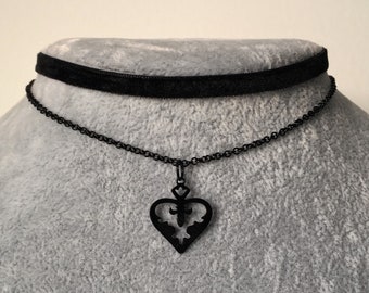 Black Spades Choker Zwart hart choker Spades Ketting Velvet Emo Collar Sieraden