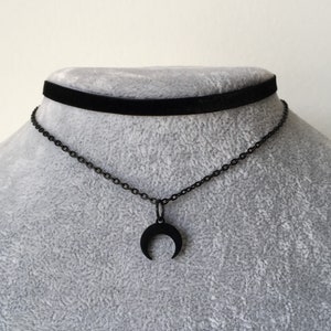 Gothic Choker Moon Black Grunge Chain Velvet Black Emo Necklace