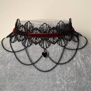 Red Gothic Choker Heart Choker Lace Necklace Collar