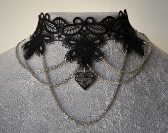 Black Gothic Choker Heart Choker Lace Grunge Necklace Collar