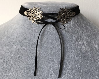 Gothic Choker Black Corset Velvet Necklace Halloween Collar