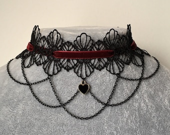 Red Gothic Choker Heart Choker Lace Necklace Collar