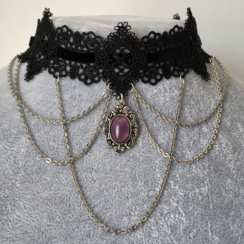 Vintage Cameo Victorian Gothic Black Lace Necklace Choker Collar Punk Pendant jx