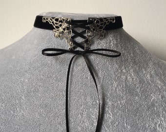 Corset Choker Gothic Choker necklace black velvet ribbon bow collar vampire