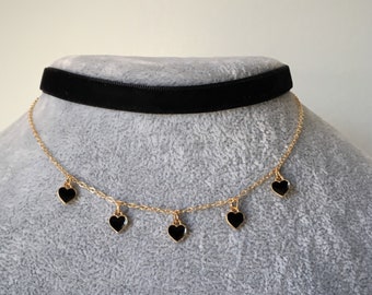 Black Hearts Necklace Rose Gold Necklace Velvet Emo Collar Jewelry