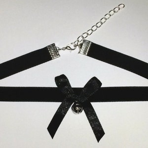 Bell Choker Velvet Bow Silver Black Collar Emo Goth Cosplay Cat kawaii 画像 2