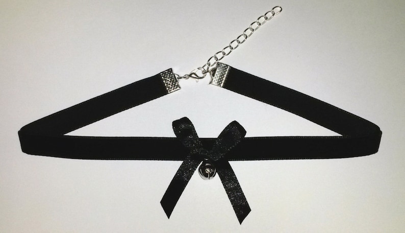 Bell Choker Velvet Bow Silver Black Collar Emo Goth Cosplay Cat kawaii 画像 2