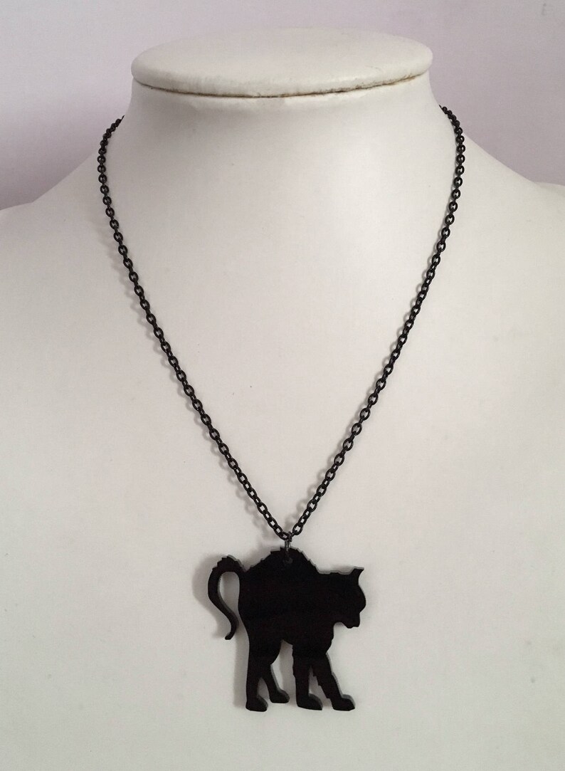 Black Cat Necklace Scared Spooked Witch Gothic Emo Grunge Creepy Jewelry Laser cut Halloween image 2