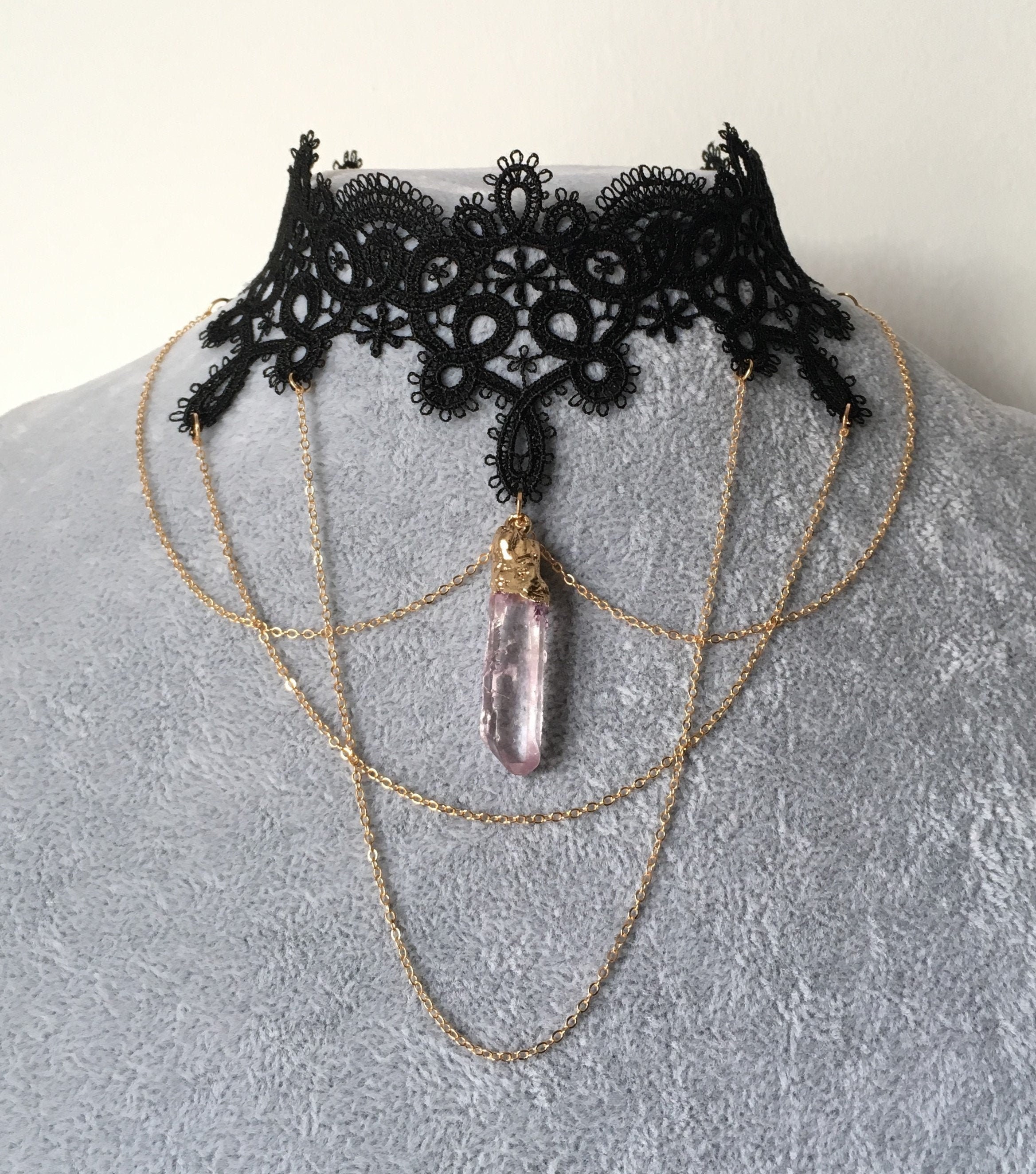 Gothic Choker Set Mit Spitzenmaske & Feder-Halskette – Viktorianischer Style Für Halloween & Cosplay