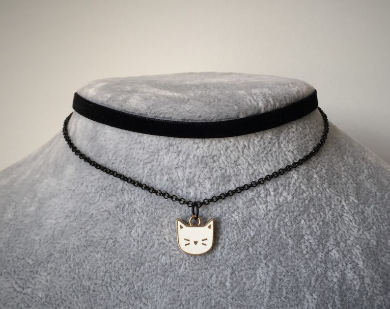 Black Cat Choker Black Cat Necklace Grunge Necklace Velvet Emo Collar Jewelry image 3