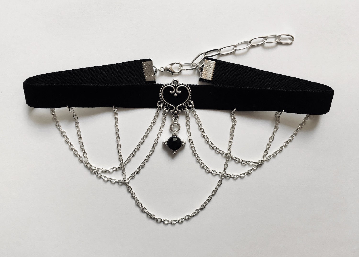 Gothic Choker Black Gem Chains Velvet Necklace Halloween - Etsy Australia