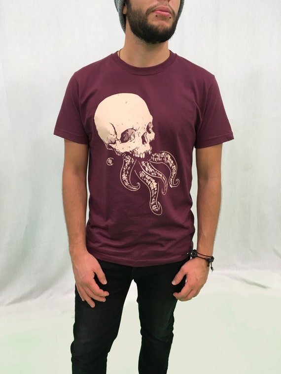 Men Grunge Shirt Skull Alternative Tshirt Red Tee Burgundy Emo Etsy