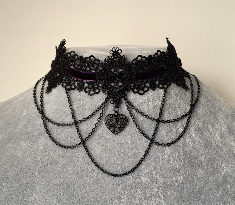 Purple Gothic Choker Heart Choker Lace Necklace Collar 