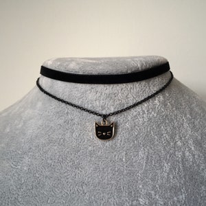 Black Cat Choker Black Cat Necklace Grunge Necklace Velvet Emo Collar Jewelry image 1