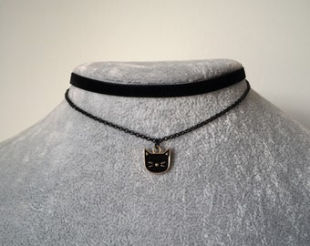 Black Cat Choker Black Cat Necklace Grunge Necklace Velvet Emo Collar Jewelry