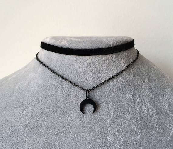 Gothic Choker Moon Black Grunge Chain Velvet Black Emo 