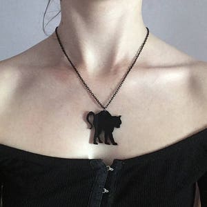 Black Cat Necklace Scared Spooked Witch Gothic Emo Grunge Creepy Jewelry Laser cut Halloween image 3