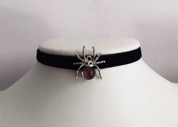 Gothic Leather Spider Web Choker Halloween Necklace