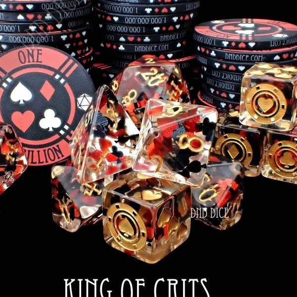 Jeu de 11 dés exclusif King of Crits | Dés de poker avec costumes | DÉS DU MDN