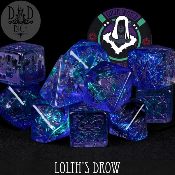 Lolth's Drow Exclusive 11 Dice Set | Underdark Chains & Spiders Dark Elf Worshipper Dice Theme | DND DICE